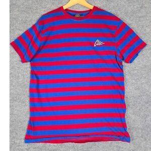 CLSC Mens 2XL Red Blue Striped Cotton T Shirt Crew Neck Casual Summer